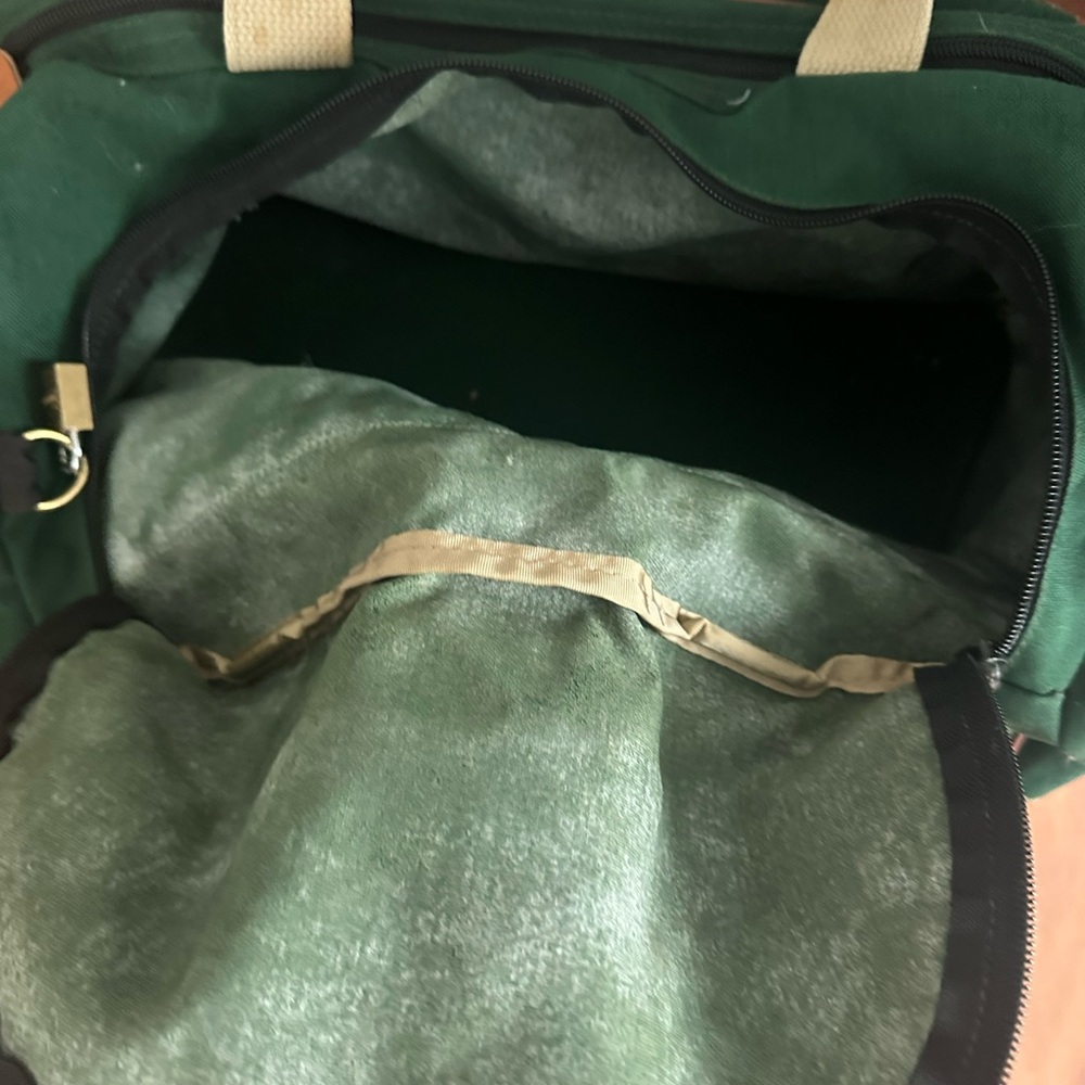 Vintage L.L. Bean Forest Green and Tan Duffel Bag with Luggage Tag - Picture 7 of 7